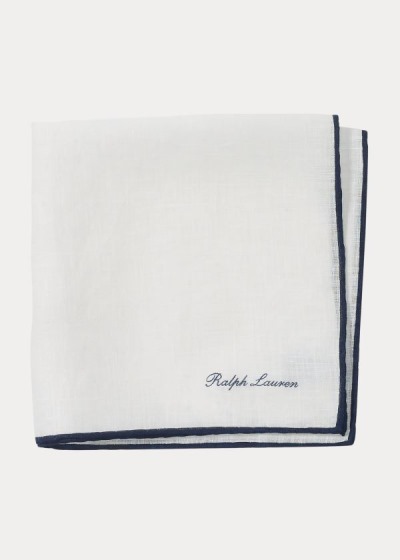 Cuadrícula Ralph Lauren Hombre Blancos / Azul Marino - Tipped Linen Pocket - EGUAX3571